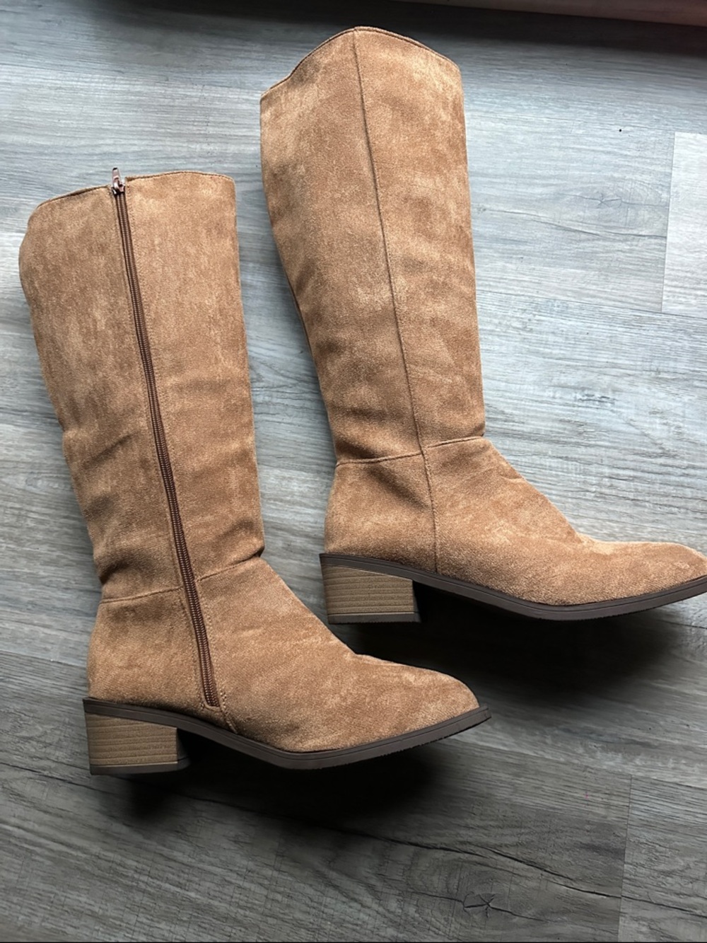 Tan Suede Knee-High Women's Boots - Classic Casual Style